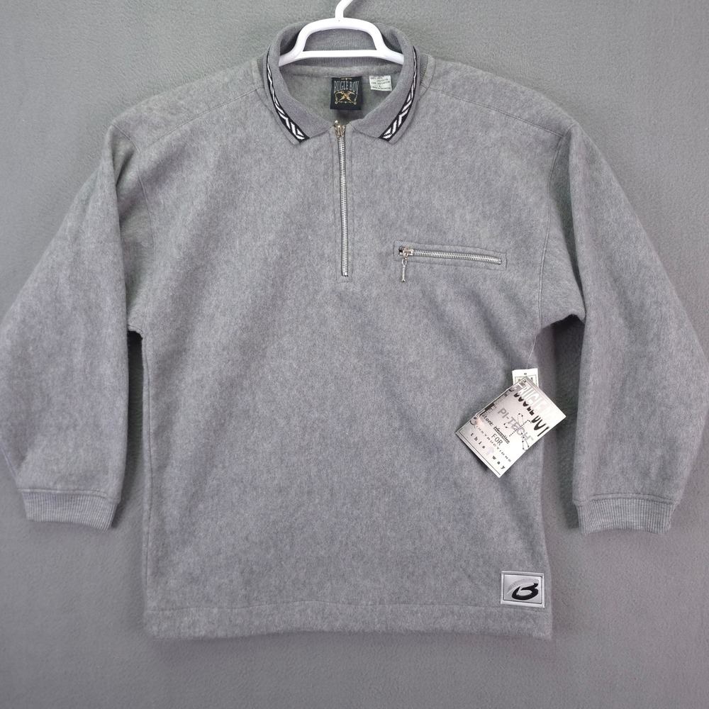 Bugle Boy Quarter Zip Fleece Pullover Gray Large Pi-Tech Vintage 90s Streetwear